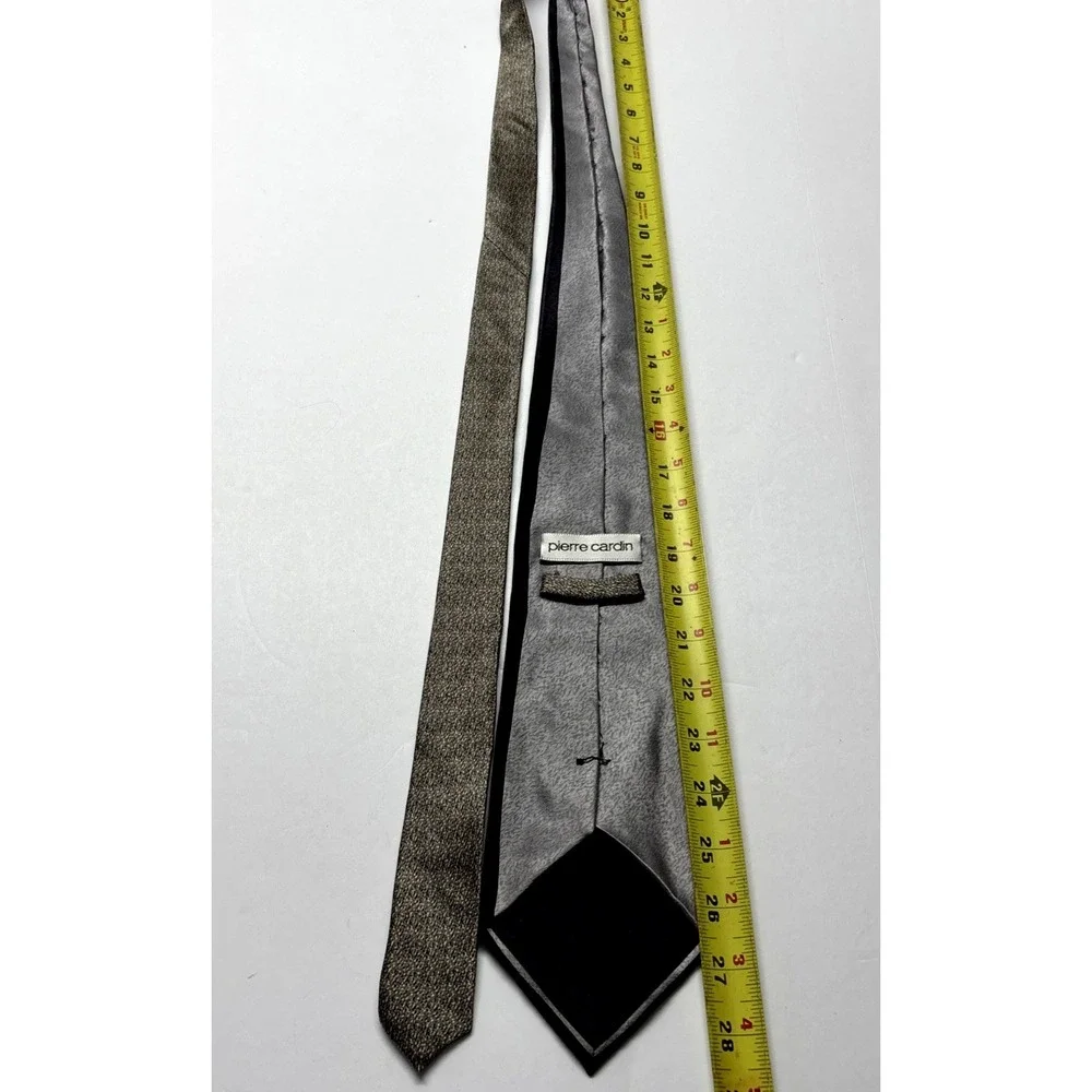 Tie, Pierre Cardin Long ABSTRACT Wave Frame Navy Grey Wine‎ Gold Import SILK USA